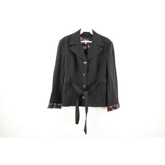 Dolce & Gabbana Womens Size 28/42 Wool Belted Jacquard Jacket Coat Black Italy - Picture 1 of 8